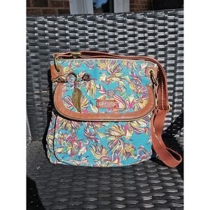 Sakroots Artist Circle Crossbody, Teal Treehouse "PEACE"